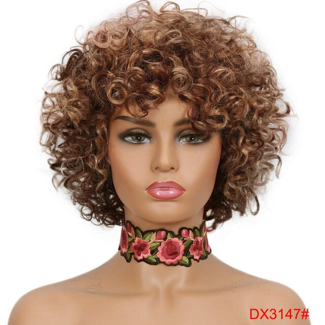 Colored Short Afro Loose Curly Bob Human Hair Wigs For Women Natural Glueless Brazilian Remy Machine Made Blonde Red Wig