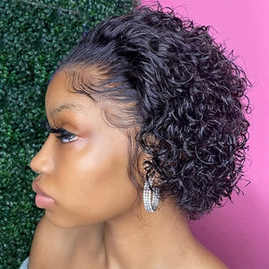 Short Pixie Cut Curly Lace Front Wig - 100% Human Hair, 180% Density, 13x1 Lace Area, Elegant Curly Wave Style for Women, Suitable for All Light Beige Tones, Natural Look & Versatile Styling Options