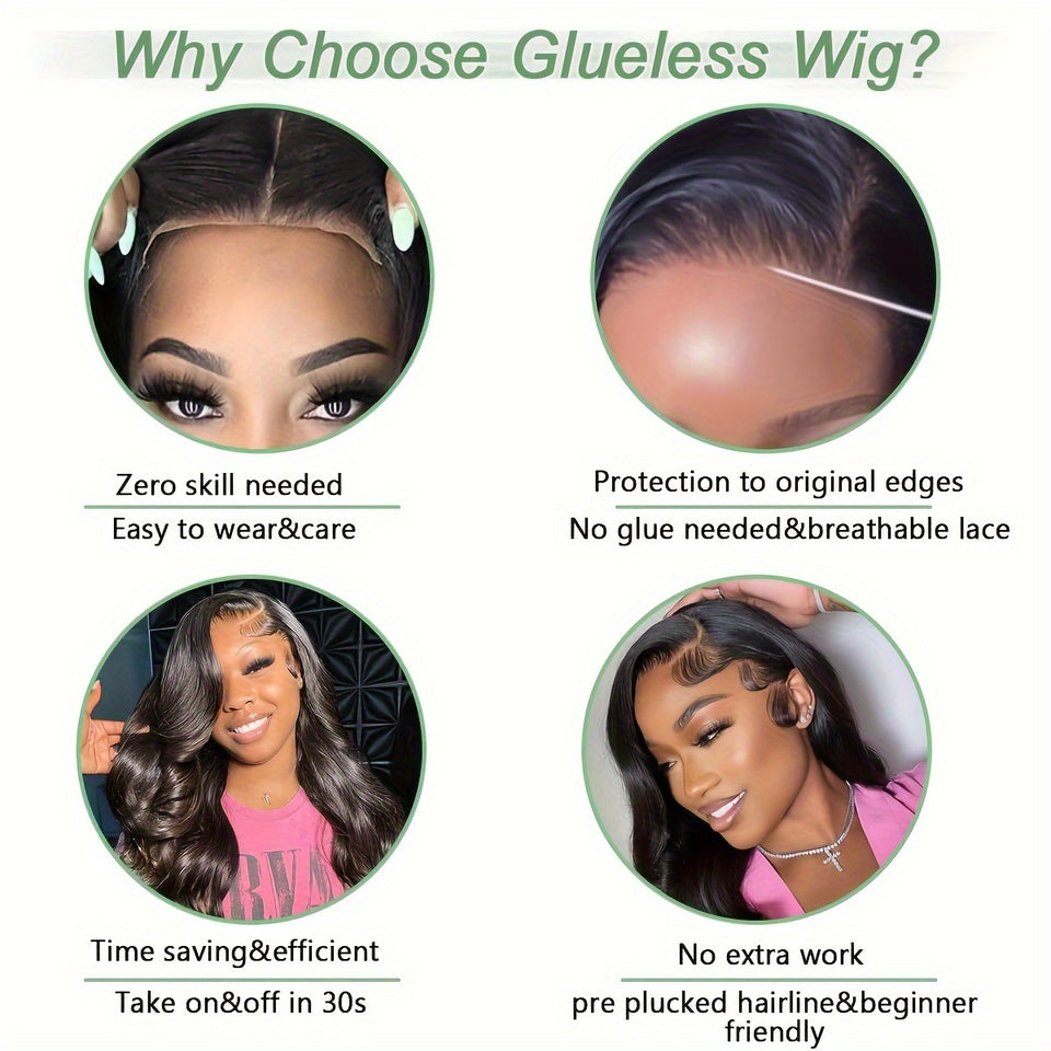 Bye Bye Knots Glueless Human Hair Wig - 6x4 HD Lace Closure, Pre-Plucked & Cut, 180% Density Body Wave, Put On & Go Wig for, Easy Hair Replacement | Natural Looking Hairline | Full Luxurious Hair