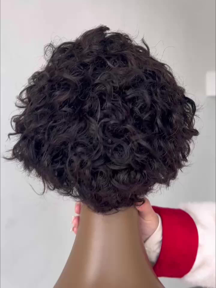 Short Pixie Cut Curly Lace Front Wig - 100% Human Hair, 180% Density, 13x1 Lace Area, Elegant Curly Wave Style for Women, Suitable for All Light Beige Tones, Natural Look & Versatile Styling Options