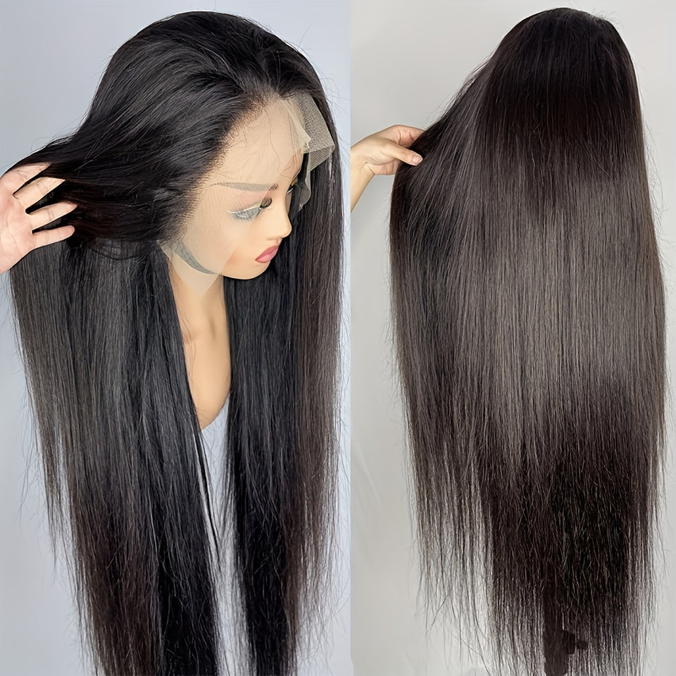 13x4 HD Lace Front Wig Virgin Human Hair 12A 180 Density Straight Pre-Plucked with Baby Hair Natural Black - Breathable Transparent Lace Frontal Wig for, Fashion Accessory, Sleek Hairstyle