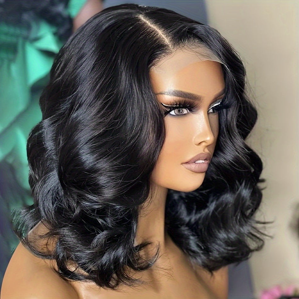 Loose Body Wave 200% Density 13x4 HD Transparent Lace Front Human Hair Wig for Women - Glueless Pre-Plucked Brazilian Hair, Natural Look, Full & Voluminous Waves, Short Bob Style, Blunt Cut, Available in 10/12/14/16 Inches, S