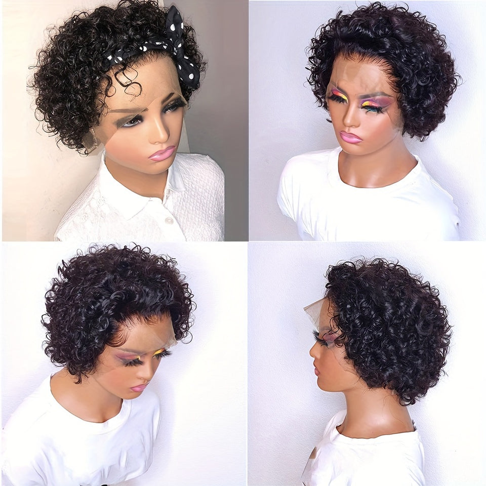 Short Pixie Cut Curly Lace Front Wig - 100% Human Hair, 180% Density, 13x1 Lace Area, Elegant Curly Wave Style for Women, Suitable for All Light Beige Tones, Natural Look & Versatile Styling Options