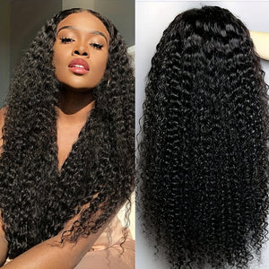 Afua Kinky Curly Lace Front Wigs Human Hair 4x4x1 Lace Closure Wigs 180% Density Kinky Curly Wigs with Brazilian Remy Hair Unprocessed Virgin Hair Wig Natural Color
