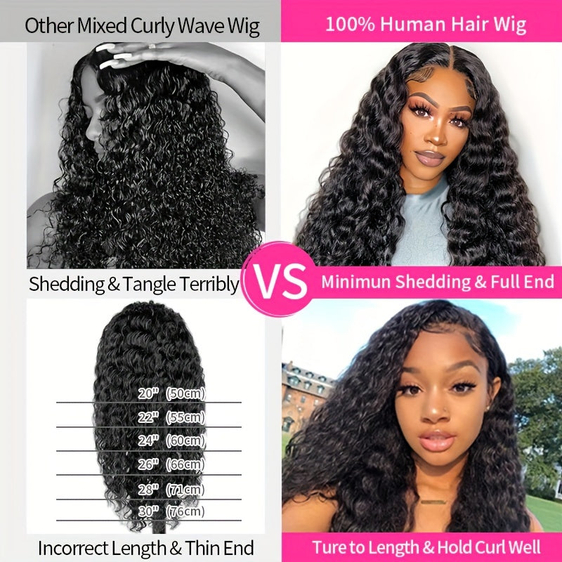 13x4 Deep Wave Lace Front Wigs Human Hair Deep Wave Curly Wig HD Lace Frontal Wigs Human Hair Pre Plucked Bleached Knots With Baby Hair Natural Color 200%