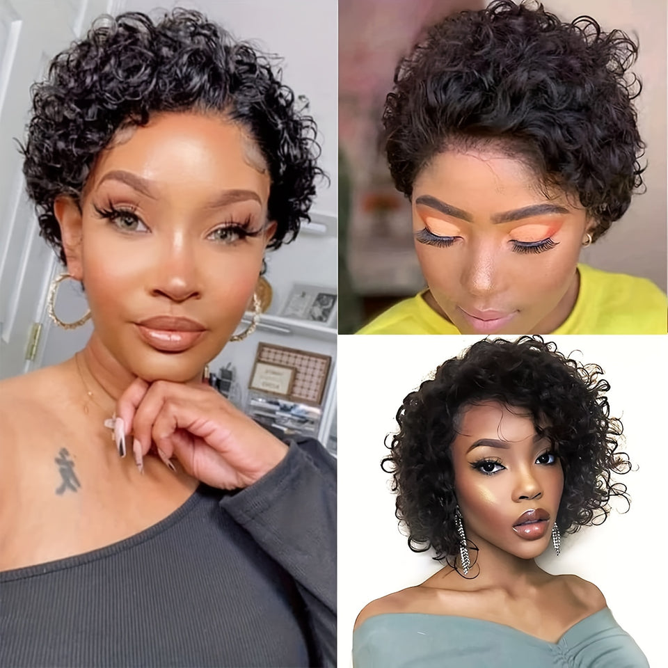 Short Pixie Cut Curly Lace Front Wig - 100% Human Hair, 180% Density, 13x1 Lace Area, Elegant Curly Wave Style for Women, Suitable for All Light Beige Tones, Natural Look & Versatile Styling Options
