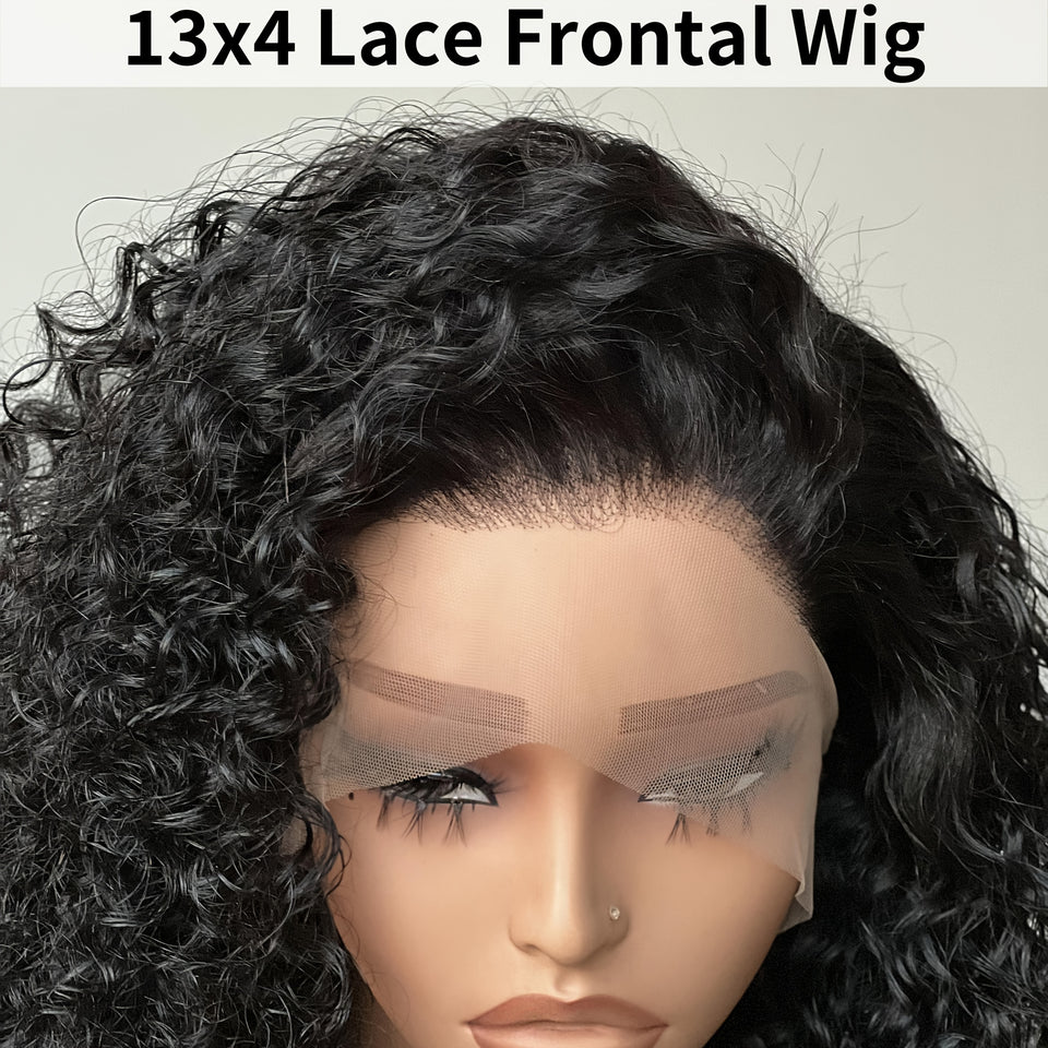 13x4 Deep Wave Lace Front Wigs Human Hair Deep Wave Curly Wig HD Lace Frontal Wigs Human Hair Pre Plucked Bleached Knots With Baby Hair Natural Color 200%