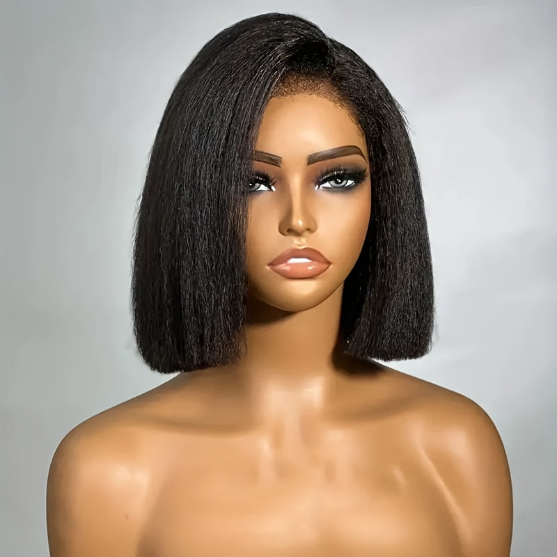200% Density 13x4 HD Transparent Lace Front Human Hair Wig - Kinky Straight Brazilian Yaki Straight Glueless Pre-Plucked Wig for Women, 10-16 Inch Lengths, Natural Look & Comfort