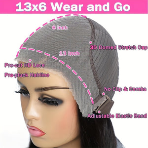 Long 13x6 Glueless Wig Long Straight Wig Human Hair Wig 13x6 Lace Front Human Hair Wig For Women Pre Plucked Natural Hairline With Baby Hair 180% Density