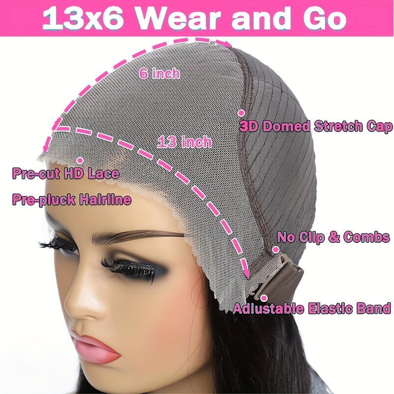 Long 13x6 Glueless Wig Long Straight Wig Human Hair Wig 13x6 Lace Front Human Hair Wig For Women Pre Plucked Natural Hairline With Baby Hair 180% Density