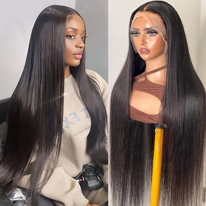13x4 HD Lace Front Wig Virgin Human Hair 12A 180 Density Straight Pre-Plucked with Baby Hair Natural Black - Breathable Transparent Lace Frontal Wig for, Fashion Accessory, Sleek Hairstyle