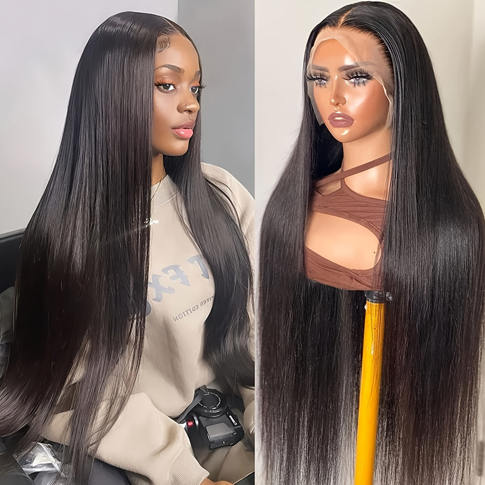 13x4 HD Lace Front Wig Virgin Human Hair 12A 180 Density Straight Pre-Plucked with Baby Hair Natural Black - Breathable Transparent Lace Frontal Wig for, Fashion Accessory, Sleek Hairstyle