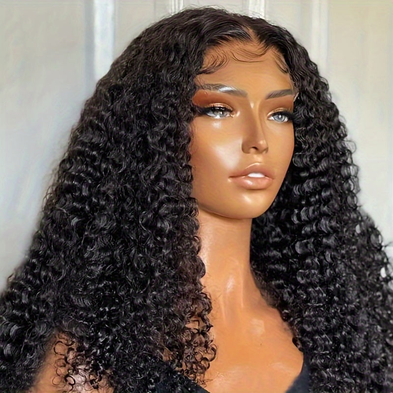 Afua Kinky Curly Lace Front Wigs Human Hair 4x4x1 Lace Closure Wigs 180% Density Kinky Curly Wigs with Brazilian Remy Hair Unprocessed Virgin Hair Wig Natural Color