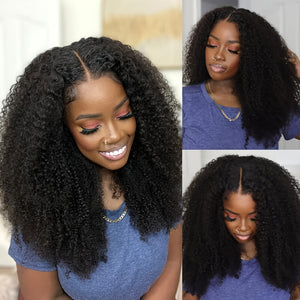 Afua Kinky Curly Lace Front Wigs Human Hair 4x4x1 Lace Closure Wigs 180% Density Kinky Curly Wigs with Brazilian Remy Hair Unprocessed Virgin Hair Wig Natural Color