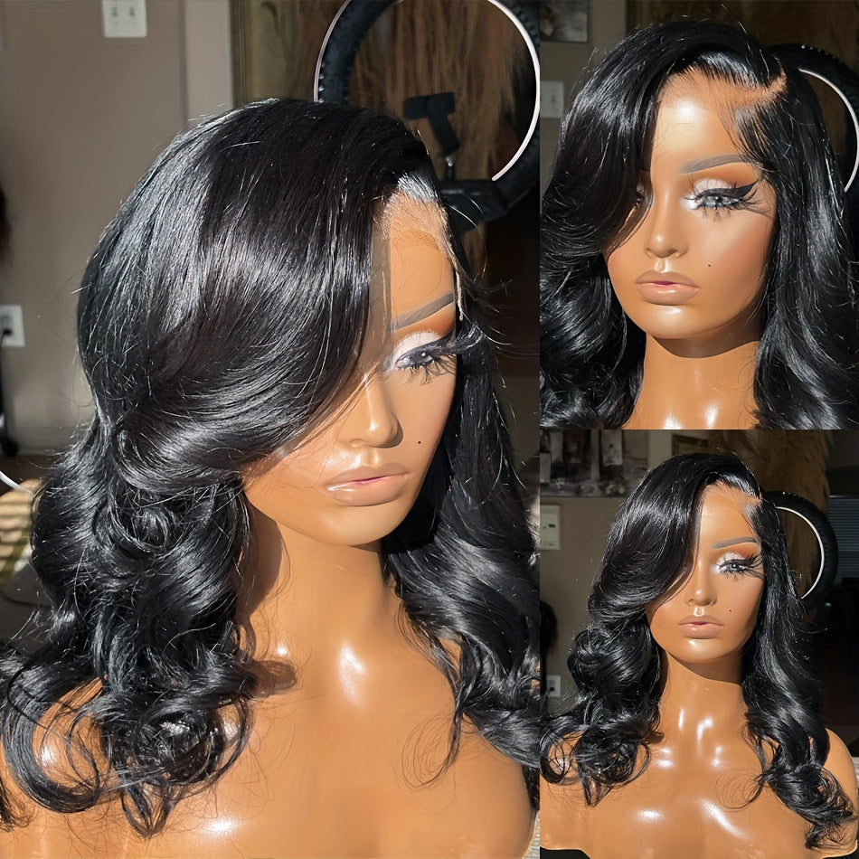 Loose Body Wave 200% Density 13x4 HD Transparent Lace Front Human Hair Wig for Women - Glueless Pre-Plucked Brazilian Hair, Natural Look, Full & Voluminous Waves, Short Bob Style, Blunt Cut, Available in 10/12/14/16 Inches, S
