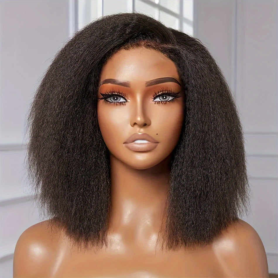 200% Density 13x4 HD Transparent Lace Front Human Hair Wig - Kinky Straight Brazilian Yaki Straight Glueless Pre-Plucked Wig for Women, 10-16 Inch Lengths, Natural Look & Comfort