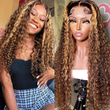 13x4 HD Transparent Lace Front Wig - Honey Blonde Ombre Water Wave Human Hair, Pre-Plucked with Baby Hair, 200% Density, Natural Look for Women, Fashion Accessory | Water Wave Texture | Full Voluminous Wig, Wig Accessories