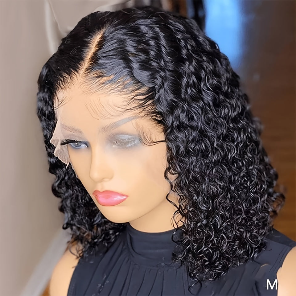 13x4 Lace Front Human Hair Wig Glueless Wear & Go Deep Wave Curly Bob Wig 150% Density 10-16 Inch for, Short Hair Wig, Stylish Hair Accessory