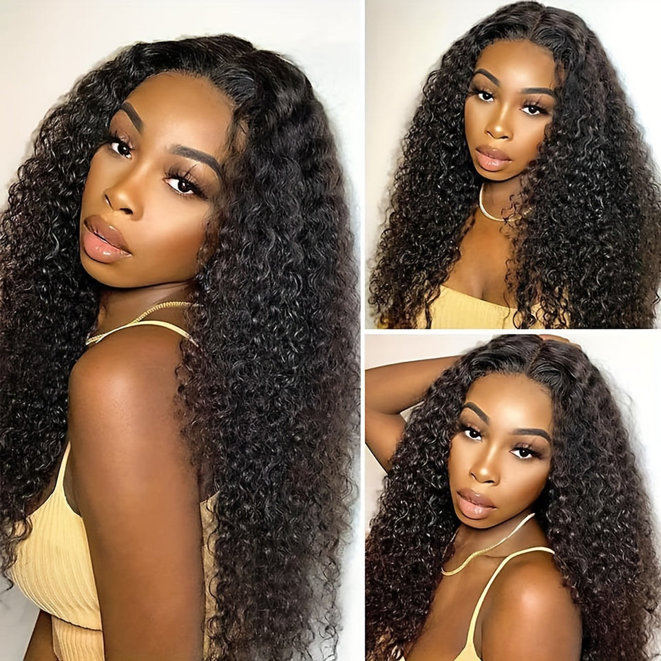 Afua Kinky Curly Lace Front Wigs Human Hair 4x4x1 Lace Closure Wigs 180% Density Kinky Curly Wigs with Brazilian Remy Hair Unprocessed Virgin Hair Wig Natural Color