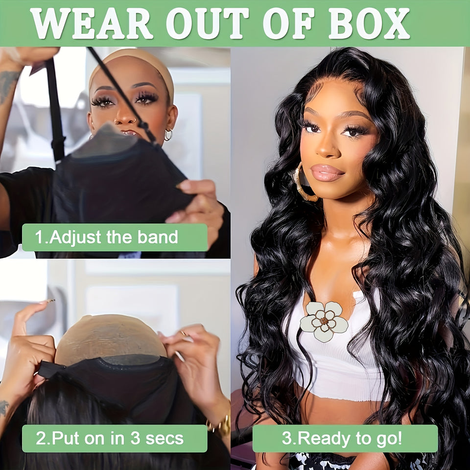 Bye Bye Knots Glueless Human Hair Wig - 6x4 HD Lace Closure, Pre-Plucked & Cut, 180% Density Body Wave, Put On & Go Wig for, Easy Hair Replacement | Natural Looking Hairline | Full Luxurious Hair