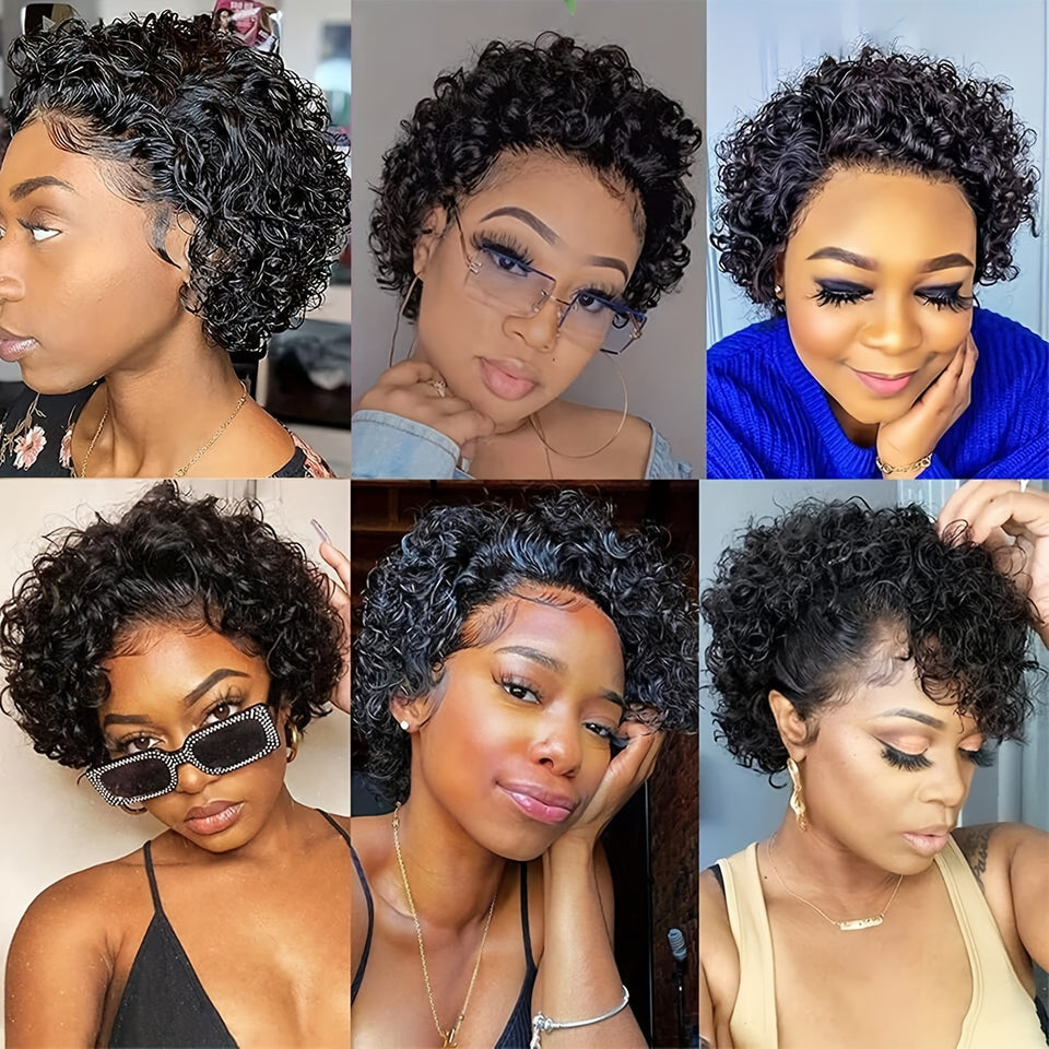 Short Pixie Cut Curly Lace Front Wig - 100% Human Hair, 180% Density, 13x1 Lace Area, Elegant Curly Wave Style for Women, Suitable for All Light Beige Tones, Natural Look & Versatile Styling Options