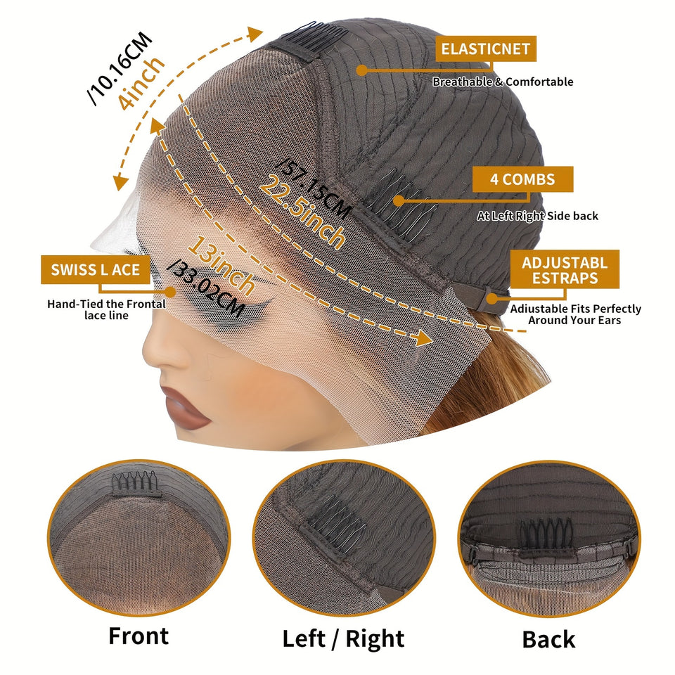 13x4 HD Transparent Lace Front Wig - Honey Blonde Ombre Water Wave Human Hair, Pre-Plucked with Baby Hair, 200% Density, Natural Look for Women, Fashion Accessory | Water Wave Texture | Full Voluminous Wig, Wig Accessories