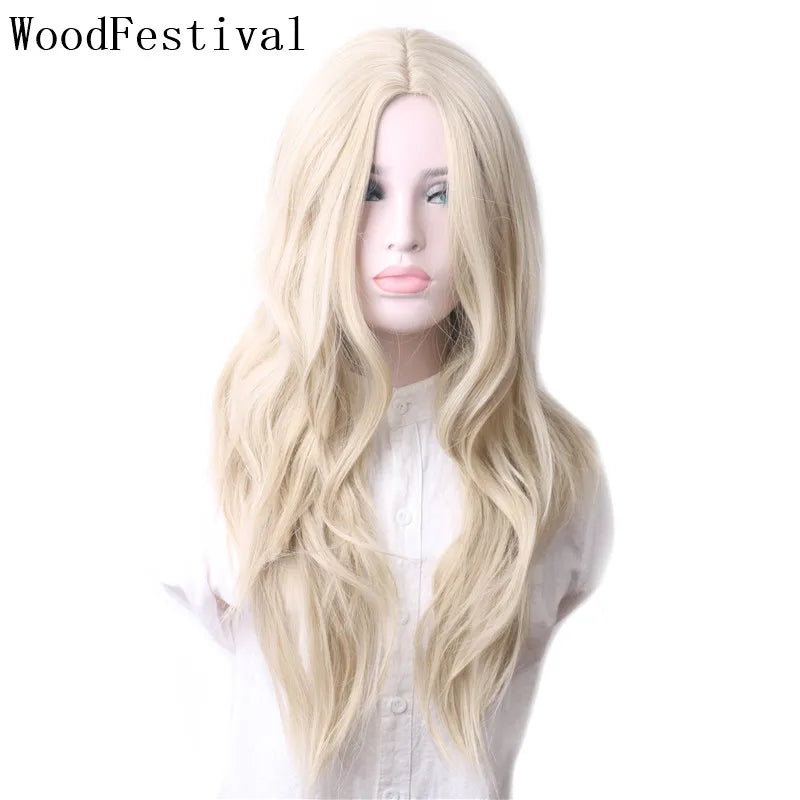 WoodFestival Women's Wigs Synthetic Hair Ombre Cosplay Wig Long Blonde Blue Pink Black Green Purple Brown Red Gray Colored Wavy