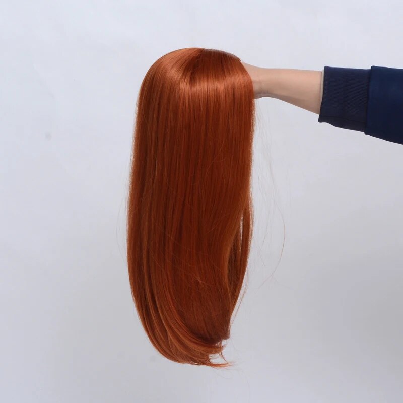 QQXCAIW Women Medium Long Straight Cosplay Dark Orange 50 Cm Synthetic Hair Wigs