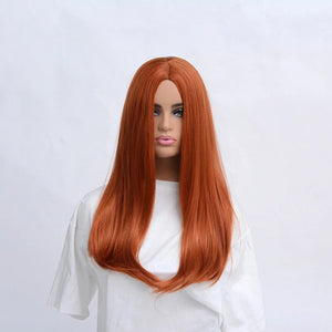 QQXCAIW Women Medium Long Straight Cosplay Dark Orange 50 Cm Synthetic Hair Wigs