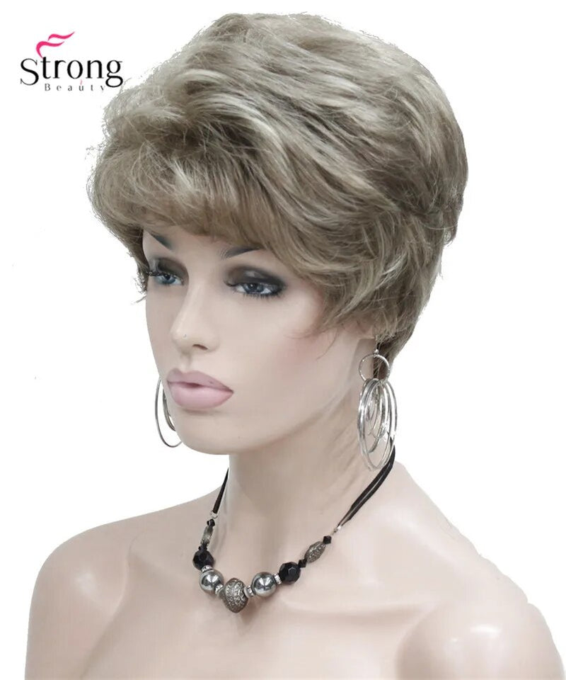 Lady Women Short Wave Syntheic Hair Wig Blonde with Highlights Full wigs Color For choose