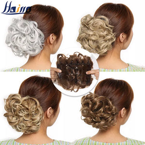 HAIRRO LARGE Comb Clip In Curly Hair Extension Synthetic Hair Pieces Chignon Women Updo Cover Hairpiece Extension Hair Bun