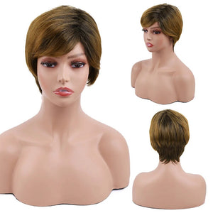 Amir Synthetic Brown Wig Short blonde Wigs Natural Wave Haircut Puffy Straight Hair Wigs for American Africa Women