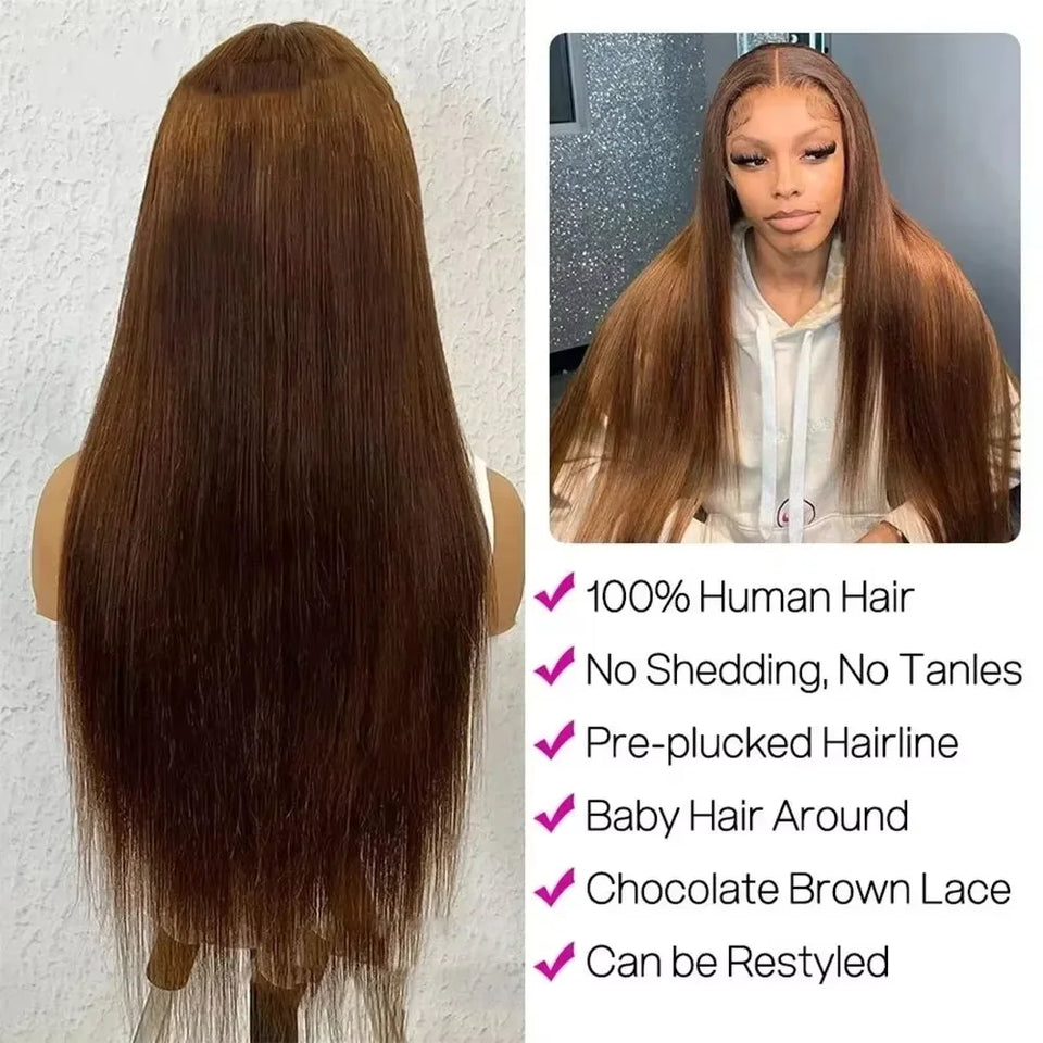 Chocolate Brown Lace Front Wig 13x4 Brown Wig Lace Front Wig for Women 13x4 13x6 lace Human Hair Wig for Daily Wear 40 46 inches