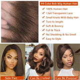 200 density Brazilian Human Hair 13x4 HD Transparent Lace Front Chocolate Brown Short Bob Bone Straight Human Hair Wig For Women