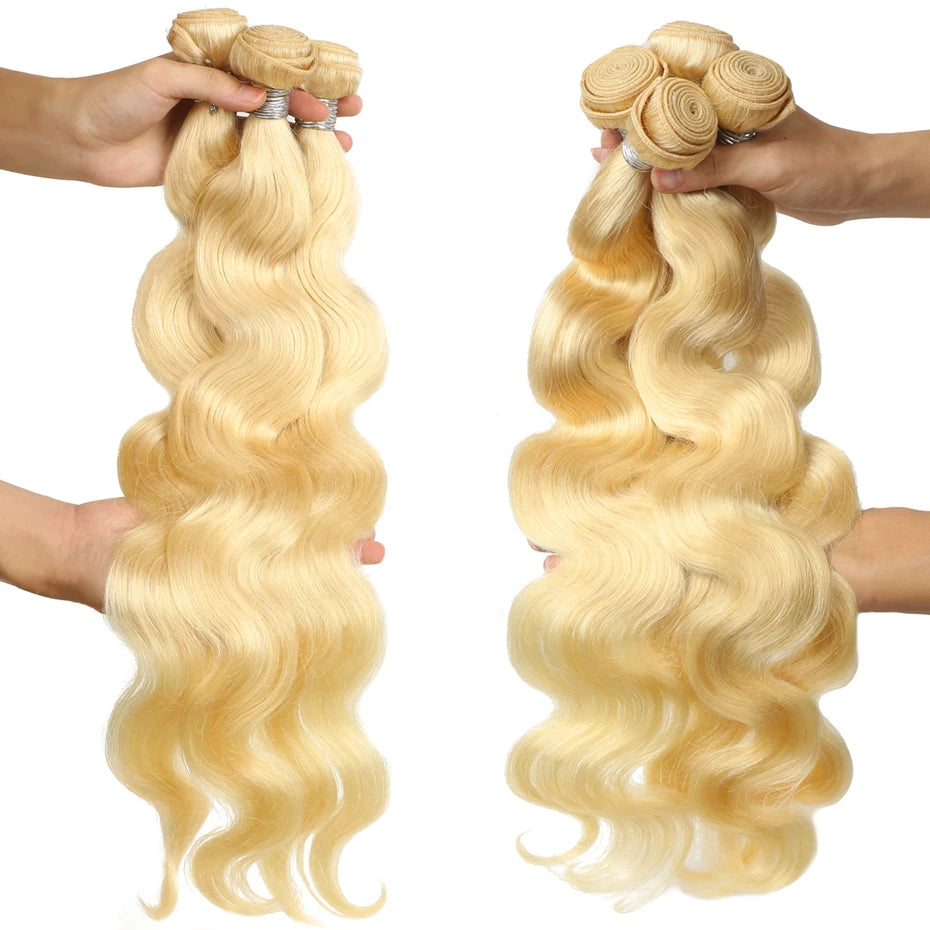 613 Blonde Body Wave Bundles Human Hair Remy Brazilian 1/3/4 Human Hair Bundles Deal 100% Human Hair Extensions 34 36 38 40 Inch