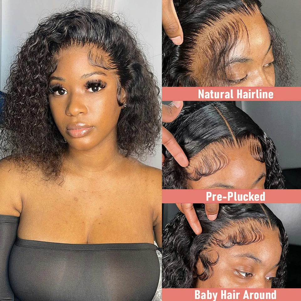 250 Density Curly Short Bob Wig Glueless Wig Human Hair Brazilian Deep Wave 13x4 13X6 HD Lace Frontal Human Hair Wig For Women