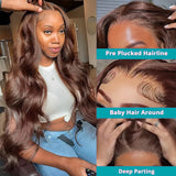 13x6 Chocolate Brown Lace Front Wig Human Hair 200% Density Body Wave Wigs HD Lace Frontal Wigs Pre Plucked Brown Colored Wigs