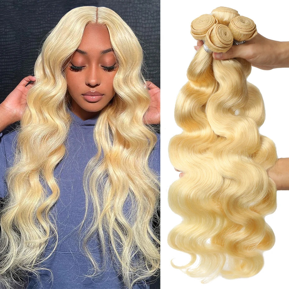 613 Blonde Body Wave Bundles Human Hair Remy Brazilian 1/3/4 Human Hair Bundles Deal 100% Human Hair Extensions 34 36 38 40 Inch