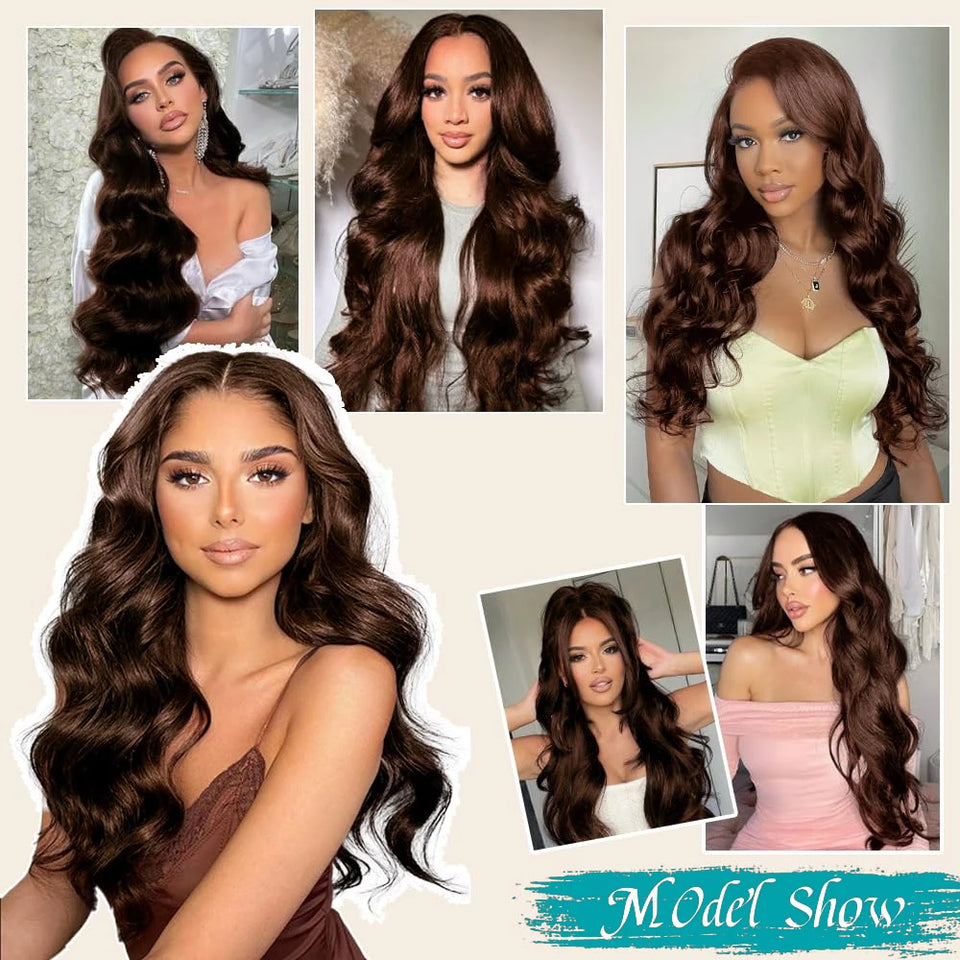 13x6 Chocolate Brown Lace Front Wig Human Hair 200% Density Body Wave Wigs HD Lace Frontal Wigs Pre Plucked Brown Colored Wigs