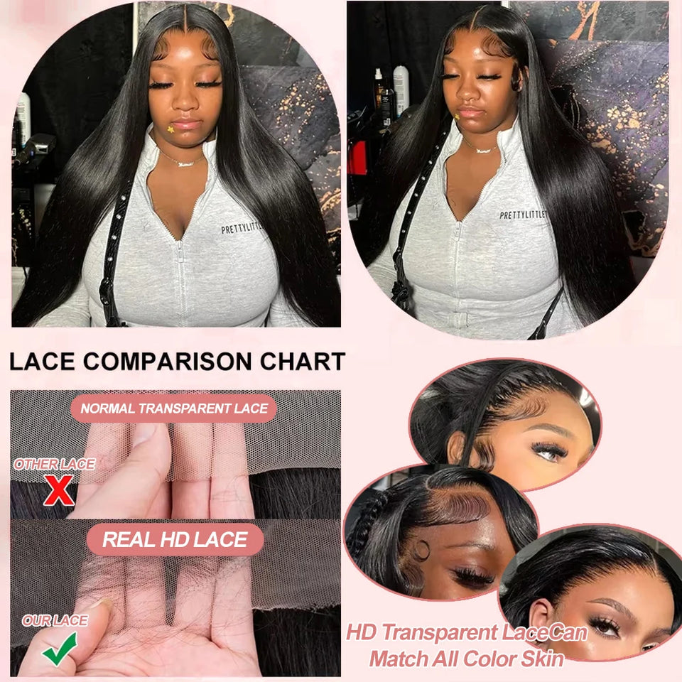 Hd Lace Frontal Wig 13x6 13x4 Lace Front Wig Human Hair 40Inch Bone Straight Transparent 360 Full Lace Human Hair Wigs for Women