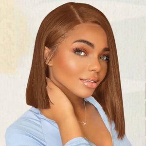 200 density Brazilian Human Hair 13x4 HD Transparent Lace Front Chocolate Brown Short Bob Bone Straight Human Hair Wig For Women