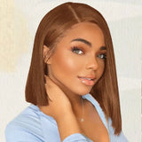 200 density Brazilian Human Hair 13x4 HD Transparent Lace Front Chocolate Brown Short Bob Bone Straight Human Hair Wig For Women