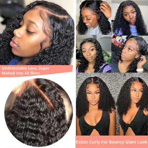 250 Density Curly Short Bob Wig Glueless Wig Human Hair Brazilian Deep Wave 13x4 13X6 HD Lace Frontal Human Hair Wig For Women