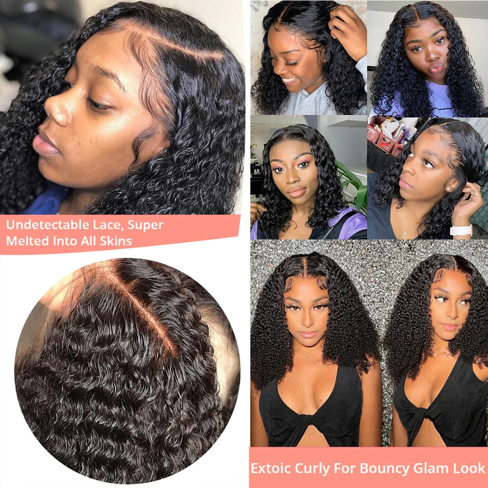 250 Density Curly Short Bob Wig Glueless Wig Human Hair Brazilian Deep Wave 13x4 13X6 HD Lace Frontal Human Hair Wig For Women