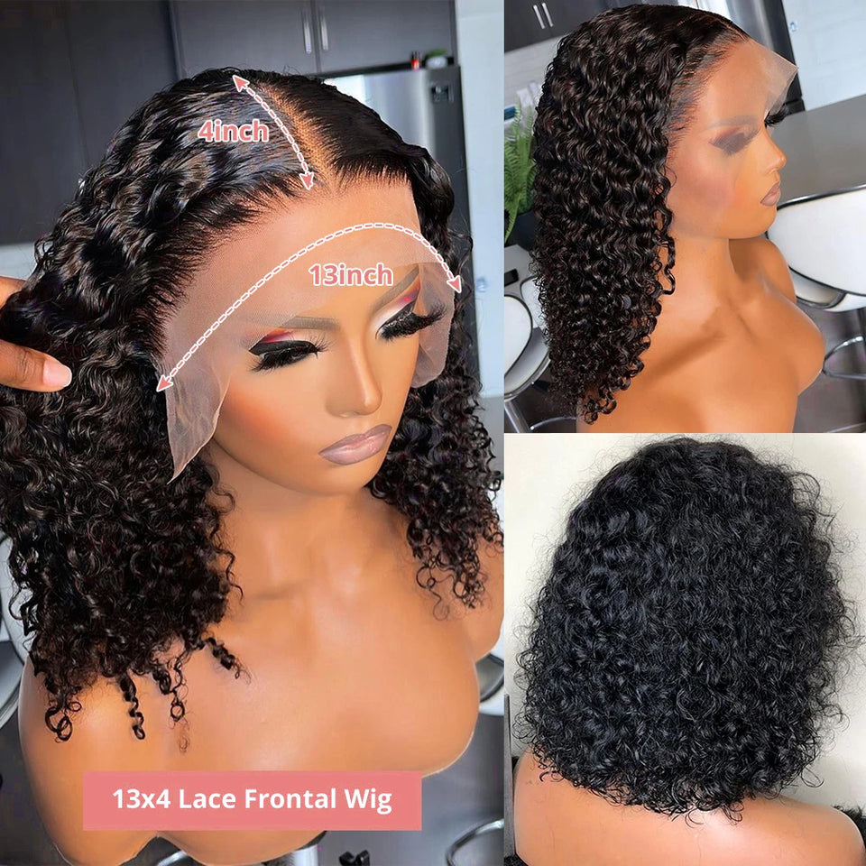 250 Density Curly Short Bob Wig Glueless Wig Human Hair Brazilian Deep Wave 13x4 13X6 HD Lace Frontal Human Hair Wig For Women