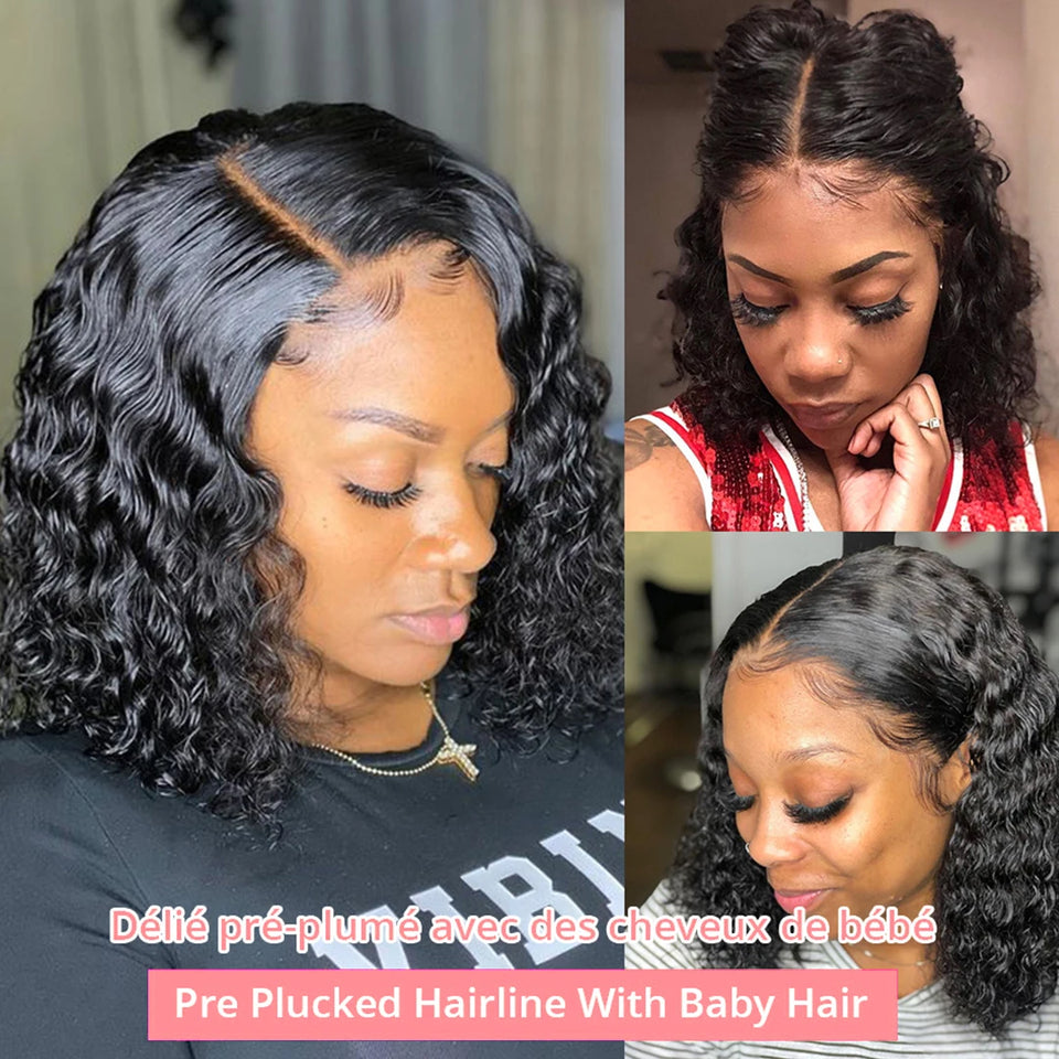 250 Density Curly Short Bob Wig Glueless Wig Human Hair Brazilian Deep Wave 13x4 13X6 HD Lace Frontal Human Hair Wig For Women