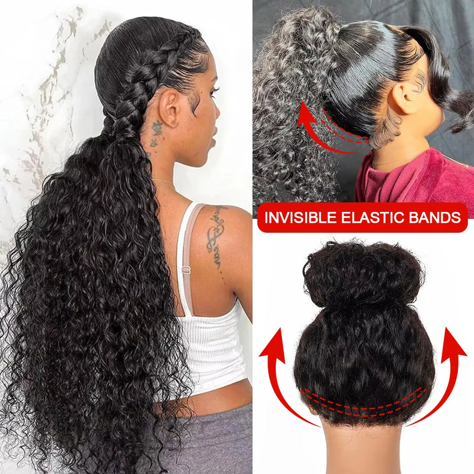 300% Density 13x6 13x4 Deep Wave Frontal Wigs Human Hair 40 46 Inch Curly Human Hair Wigs 360 HD Full Lace Frontal Wig For Women