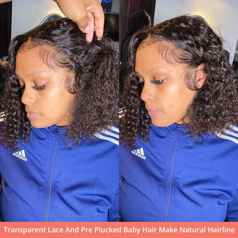 250 Density Curly Short Bob Wig Glueless Wig Human Hair Brazilian Deep Wave 13x4 13X6 HD Lace Frontal Human Hair Wig For Women