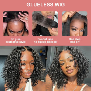 250 Density Curly Short Bob Wig Glueless Wig Human Hair Brazilian Deep Wave 13x4 13X6 HD Lace Frontal Human Hair Wig For Women