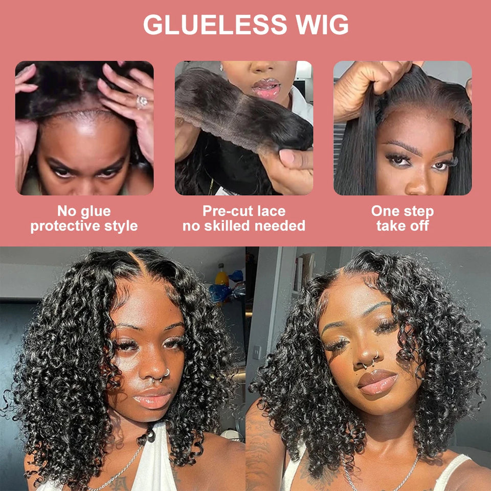 250 Density Curly Short Bob Wig Glueless Wig Human Hair Brazilian Deep Wave 13x4 13X6 HD Lace Frontal Human Hair Wig For Women
